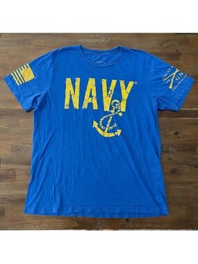 Grunt Style blue and yellow Navy patriotic tee shirt EUC